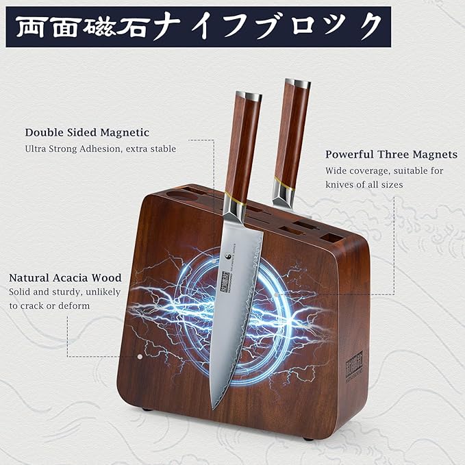 8 Pieces Knife Set with Magnetic Block, Ultra-Sharp High-carbon Steel Kitchen Knife Set, Professional Knife Block Set with Ergonomic Wooden Handle & Sharpener