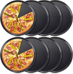 Meanplan 8 Pcs Non Stick Bakeware Pizza Pan Round Pan for Oven Carbon Steel Oven Tray Pie Baking for Home Restaurant Kitchen Baking Supplies, Black(12 Inch)