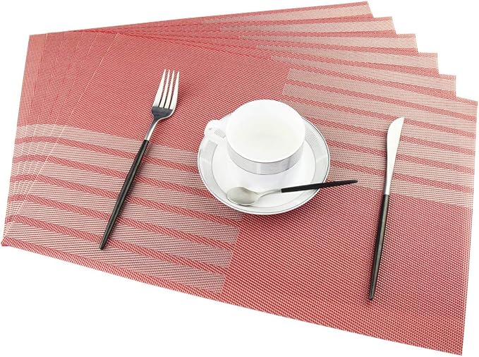PIGCHCY Placemats Set of 6 Vinyl Placemats for Dinner Table, Washable Heat-Resistant Table Mats Non-Slip Placemats Indoor Outdoor (18x12 inch Red)