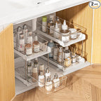 Vtopmart 2 Pack Bathroom Organizer, 2 Tier White Under Sink Organizers Vanity Countertop Storage Container,Cabinet Drawers Bins, Pull-Out Organization with Track for Pantry, Kitchen
