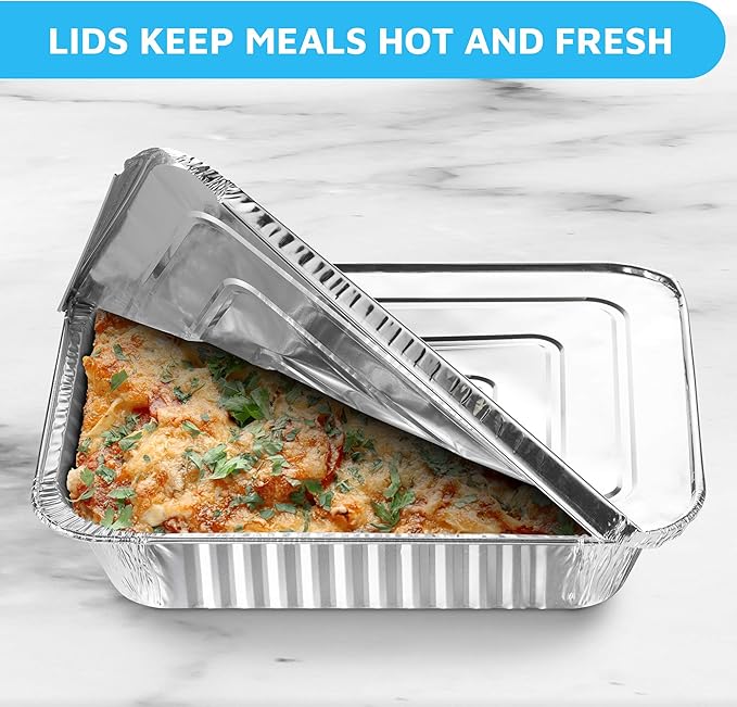 MontoPack 9x13 Aluminum Foil Half Size Roasting Pans with Lids | [20 Count] Premium Standard Size Chafing Tins for Baking, Catering & Roasting | Disposable Steam Table Trays | Great for Storing