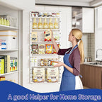 MIAOLI Over the Door Organizer, White 6-Tier Pantry Door Organizer with Adjustable Basket, Hanging Spice Rack Cabinet Door Shelves, Laundry Room Organization and Storage