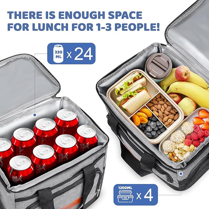 Insulated Cooler Bag for Men/Women 15L Soft Cooler Bag with Adjustable Shoulder Strap, Leakproof for Work, Camping, Travel, Picnic