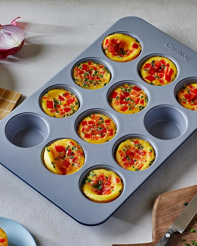 Caraway Non-Stick Ceramic 12-Cup Muffin Pan Duo - Naturally Slick Ceramic Coating - Non-Toxic, PTFE & PFOA Free - Perfect for Cupcakes, Muffins, and More - Navy