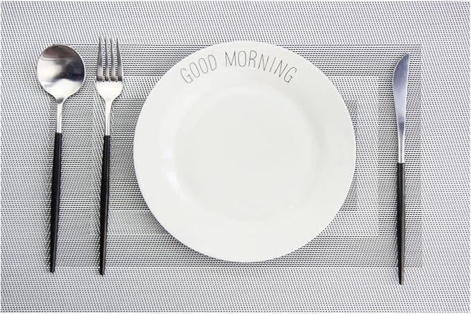PIGCHCY Placemats Set of 6,Washable Woven Place Mats Vinyl Table Mats Non Slip Placemats Heat Resistant Durable Placemats for Dining Table (Silver Black)
