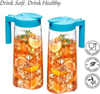Amazing Abby - Slim - 2-Pack Tritan Pitcher (64 oz), Unbreakable Plastic Water Pitcher with Lid, BPA-Free, Heat-Resistant, Dishwasher-Safe, Great for Both Iced and Hot Drinks, Blue