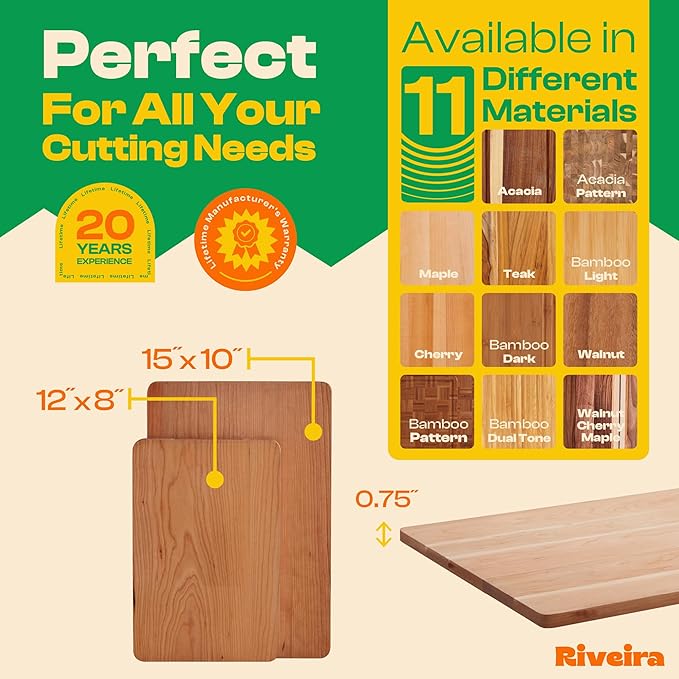 Riveira Cherry Wood Cutting Board – Versatile And Durable: Set Of 2 Pcs Rectangular Wooden Cutting Board – Natural Wooden Cutting Boards For Kitchen – Complete Cherry Wooden Chopping Board