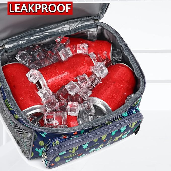 FlowFly Double Layer Cooler Insulated Lunch Bag Adult Lunch Box Large Tote Bag for Men, Women, With Adjustable Strap,Front Pocket and Dual Large Mesh Side Pockets