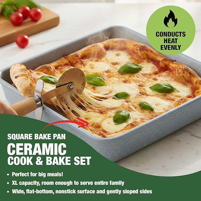 Granitestone Ceraluxe 20 Pc Ceramic Cookware Set Nonstick, Complete Pots and Pans Set Non Stick with 5 Pc Bakeware Set, Deep Frying Pan Set, & Steamer, Non Toxic PFOA Free, Oven & Dishwasher Safe