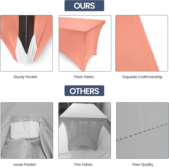 Utopia Kitchen 6FT Spandex Tablecloth [1 Pack, Coral] 200 GSM Stretch, Fitted, Washable and Wrinkle Resistant Table Cloth Rectangle Cover for Trade Shows, Wedding, Parties [72Lx30Wx30H Inch]
