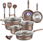 Pots and Pans Set – 14 Piece – Non-Stick Professional Home Kitchenware – Cooking Pots with Lids – Skillet Fry Pans – Suitable for Gas, Electric, Ceramic and Induction Counter Cooktops - Golden