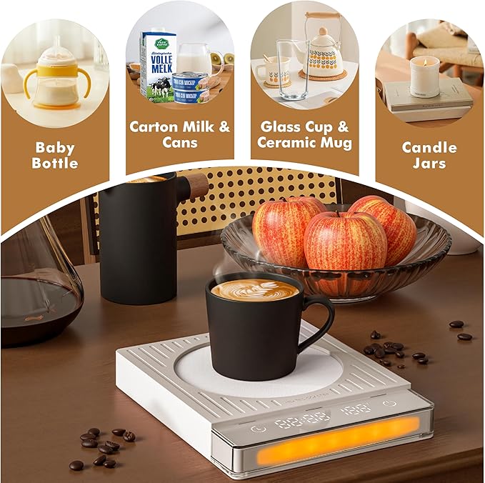 2026 New Smart Coffee Mug Warmer for Desk, 4 Temp Settings, Electric Cup Warmer with Auto Shut Off & Timer, Fast Heating Plate for Coffee, Tea, Candle Warmer, Smart Gift for Office & Home Use(White)