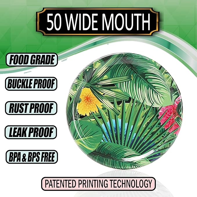 Supa Ant Canning Lids Wide Mouth (50 Pcs.) Food Grade Tin Can Lids for Canned Food - Buckle Proof and Rust Proof Lid for Canning Kit for Wide Mouth Mason Jars (Tropical Green) Canning Supplies