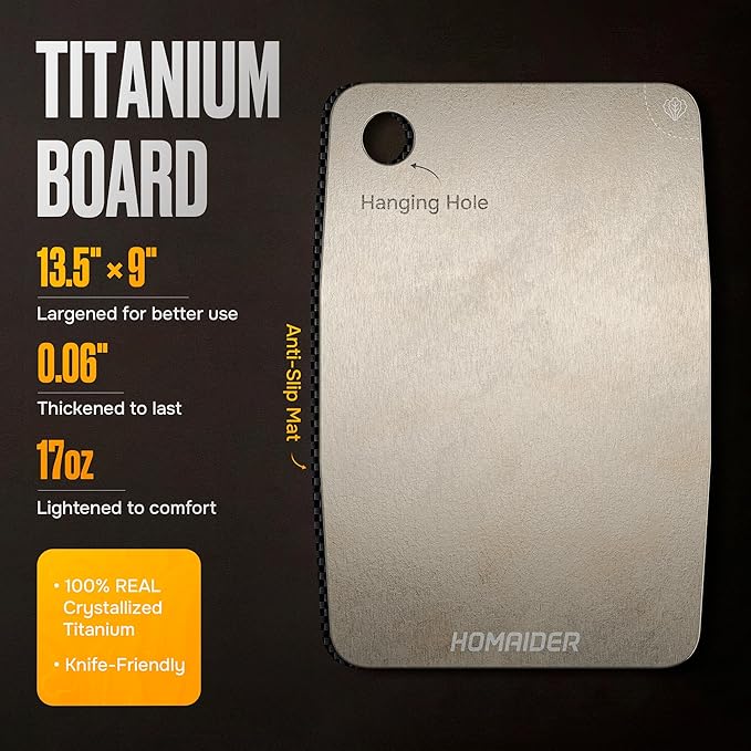Titanium Cutting Board – Pure Titanium Chopping Board for Kitchen – Non-Toxic, Microplastic-Free, Double-Sided, Dishwasher Safe, Durable Metal Cutting Board