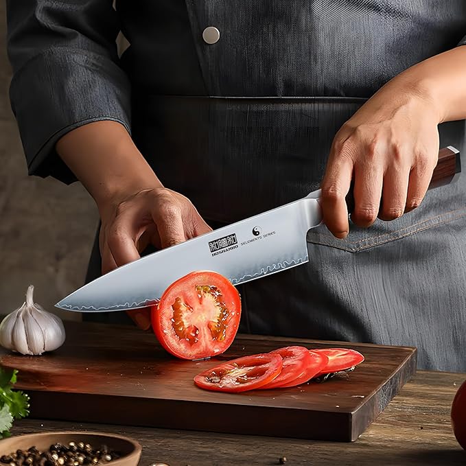 8 Pieces Knife Set with Magnetic Block, Ultra-Sharp High-carbon Steel Kitchen Knife Set, Professional Knife Block Set with Ergonomic Wooden Handle & Sharpener