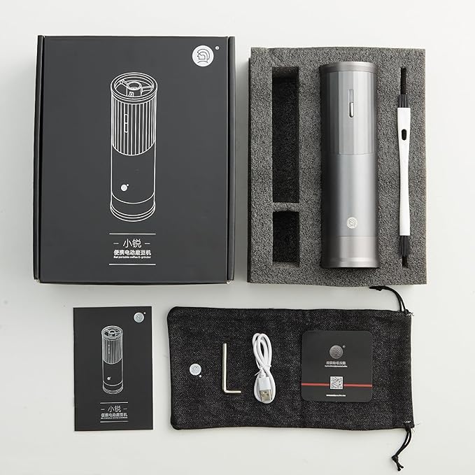 Electric Coffee Grinders, Portable Burr Grinder Capacity 50g w/Magnetic Cover,External Adjustable Setting, Aluminum Alloy Body, 800mAh Battery(Stand not Included) Gray