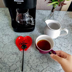Heart-shaped Coffee Spoon Rest, Mini Coffee Spoon Holder, Small Ceramic Spoon Rest for Coffee Stirrers, Teaspoon, Bar Spoon, Coffee Bar Accessories, Coffee Station (Red+black spoon)