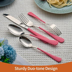 20 Piece Pink 18/0 Flatware Utensil Set for 4, Include Dinner Knife,Dinner Forks,Dinner Spoons,Salad Forks,Teaspoons,Silverware Set for 4, Dishwasher Safe