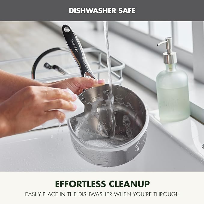 GreenPan Valencia Tri-Ply Stainless Steel 1.6QT Sauce Pan with Lid, Induction Ready, Mirror Finish, Dishwasher Safe & Oven/Broiler Safe to 600F, Compatible with All Cooktops, Chefs Cooking Pot