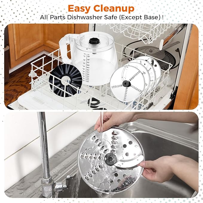 Homtone 16 Cup Food Processor Large, 9 Functions 7 Blades 3 Speeds for Shredding, Slicing, Making French Fries, Chopping Meat, Kneading Dough & Emulsifying, 600W, Red