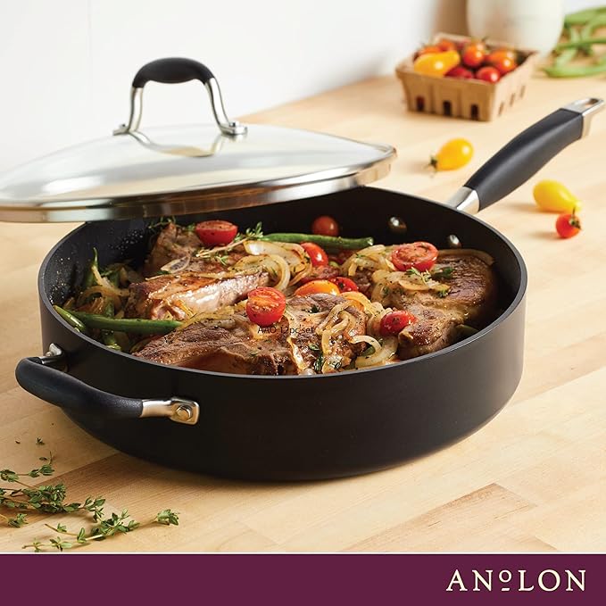 Anolon Advanced Home Hard Anodized Nonstick Sauté Pan with Helper Handle and Lid, 5 Quart - Onyx