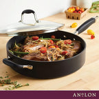 Anolon Advanced Home Hard Anodized Nonstick Sauté Pan with Helper Handle and Lid, 5 Quart - Onyx