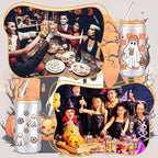 6 Pcs Halloween Glasses 16 oz Cute Ghost Flower Skull Cups with Bamboo Lid and Glass Straw Spooky Pumpkin Bat Can Shaped Mason Drinking Jars Iced Coffee Cups for Halloween Party Gift
