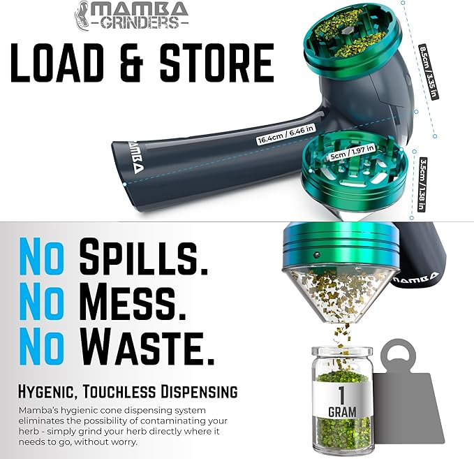 Mamba Original 1g Gray USB Electric Herb Grinder. Small Portable Metal Herbal Grinder Machine & Spice Mill for the Kitchen