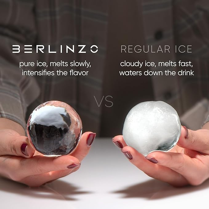 Berlinzo Premium Clear Ice Ball Maker Mold - Large 2.4-inch Crystal Clear Ice Balls for Whiskey Cocktail-New Easy-to-Remove Ice Sphere Mold - Storage Bag Included, Hibiscus (Non-Electric)