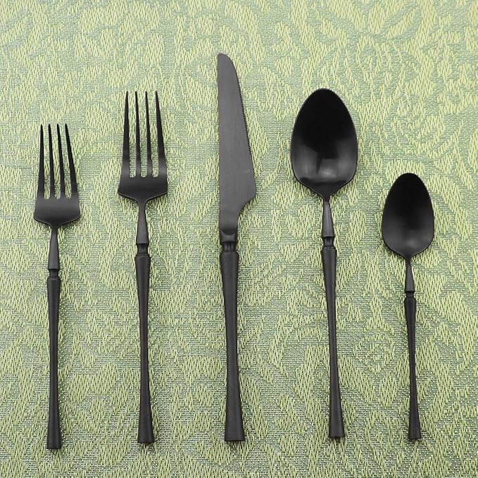 Gugrida Unique & Beautiful Flatware Set - 5 Piece Iridescent Silverware Sets | 18/10 Stainless Steel Reusable Cutlery Set | Black Utensils Service For 1 with Dessert Fork, Knife, Spoon, Dinner Fork