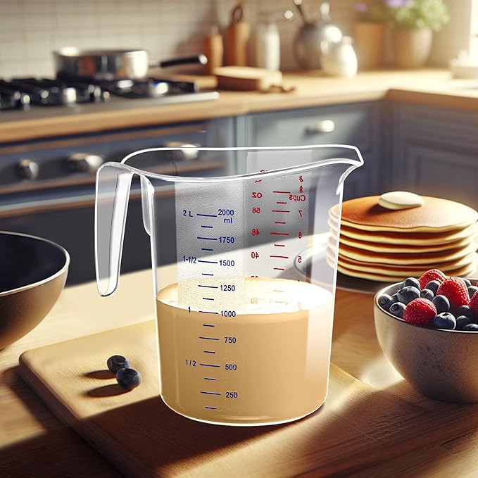 Amazing Abby - Melissa - Unbreakable Plastic Measuring Pitchers (1-Pack), Food-Grade Measuring Jugs, 8-Cup Capacity (2-Quart), Stackable and Dishwasher-Safe, Great for Oil, Vinegar, Flour, More