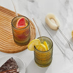 Hobnail Drinking Glasses Set of 6,15 oz Vintage Glassware Set Cocktail Glass Set, Embossed Green Water Tumbler,for Beer, Whiskey,Juice and Various Mixed Drinks (15oz Green)