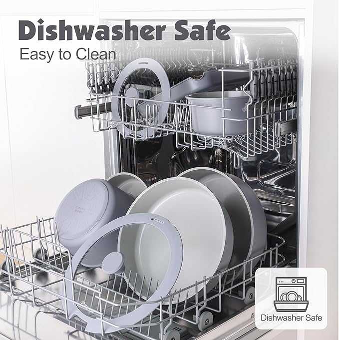 SENSARTE 24 Piece Ceramic Pots and Pans Set, Nonstick Detachable Handle Cookware, Induction Kitchen Cookware Set with Removable Handle, Healthy Non Stick for RV, Dishwasher＆Oven Safe, PFOA Free (Gray)