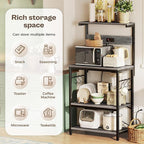 SUPERJARE Kitchen Bakers Rack with Power Outlet, Coffee Bar Table 4 Tiers, Kitchen Microwave Stand with 6 S-Shaped Hooks, Storage Shelf Rack for Spices, Pots and Pans - Charcoal Gray