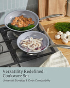 KITEXPERT Non Stick Frying Pans, Titanium Ceramic Skillet Set for Cooking, 8" 9.5" 11" Non Toxic Ceramic Pans with Stay Cool Handle, PFAS & PTFE & PFOA Free, Dishwasher and Oven Safe, Grey