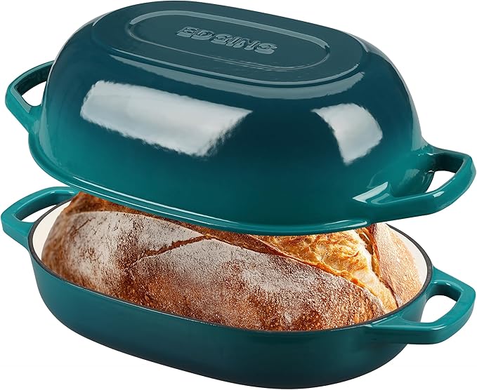 Enameled Cast Iron Oval Dutch Oven Pot with Lid, Dutch Oven for Sourdough Bread Baking, Oval Bread Pan, 7qt, Darkcyan