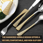 Lemeya Hammered Silver Gold Silverware Set for 8,Stainless Steel 40-Piece Modern Cutlery Set,Mirror Polished Heavy Duty Flatware Set Utensil Set,Knives Spoons and Forks Set,Dishwasher Safe
