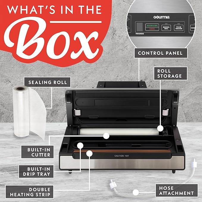 Premium Vacuum Sealer Machine for Food Storage – Dual Pressure Modes, Wet/Dry Sealing, Built-in Cutter & Bag Storage, Canister & Marinate Functions, Pulse Vacuum Control – Stainless Steel