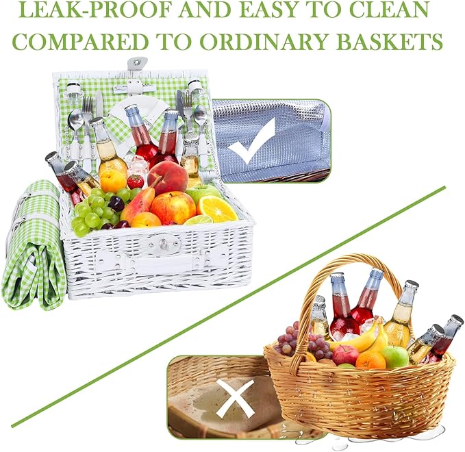 Neti Neti Wicker Picnic Basket for 4 with Insulated Cooler & Waterproof Blanket - Handwoven Luxury Outdoor Set with Ceramic Plates, Perfect for Beach, Camping & Romantic Getaways