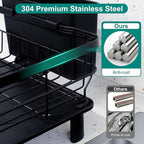 Dish Drying Rack for Kitchen Counter,Space-Saving Dish Rack with Drainboard,Rustproof Countertop Dish Drainer with Utensil Holder for Sink,Black
