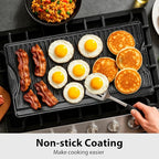 Utheer Nonstick Reversible Cast Iron Griddle 19.5"x 10.5", Ceramic Cooking Surface, Flat & Ribbed Sides, with High Sides & Grease Trap, Stovetop Griddle for Gas Grill, Charcoal, Oven & Outdoor BBQ