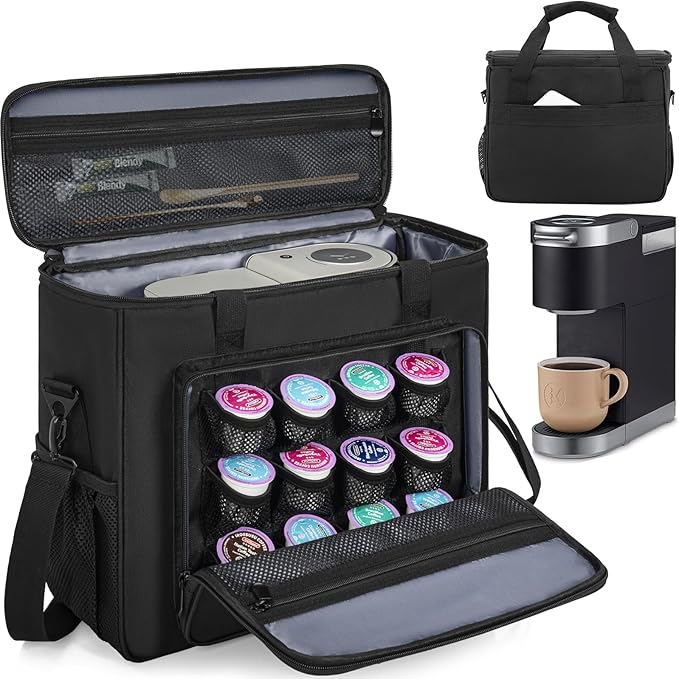 Coffee Maker Carrying Bag Compatible with Keurig K-Slim/K-Express/K-Iced/Ninja PB051/PB041ST, Single Serve Coffee Brewer Portable Storage Bag with Extra Pockets, Storage Tote Case