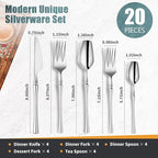 Lemeya 20-Piece Silverware Set for 4,Modern 18/10 Stainless Steel Flatware Set,Unique Rustic Cutlery Utensils Set,Spoon and Fork Set for Home, Restaurant,Wedding,Mirror Polished,Dishwasher Safe
