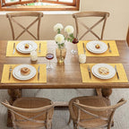 Blue Forest Placemats Set of 4, Dual-Layered Thickened Faux Linen Cloth Place Mats Heat Resistant Machine Washable Wrinkle Free Table Mats Indoor/Outdoor (Yellow)