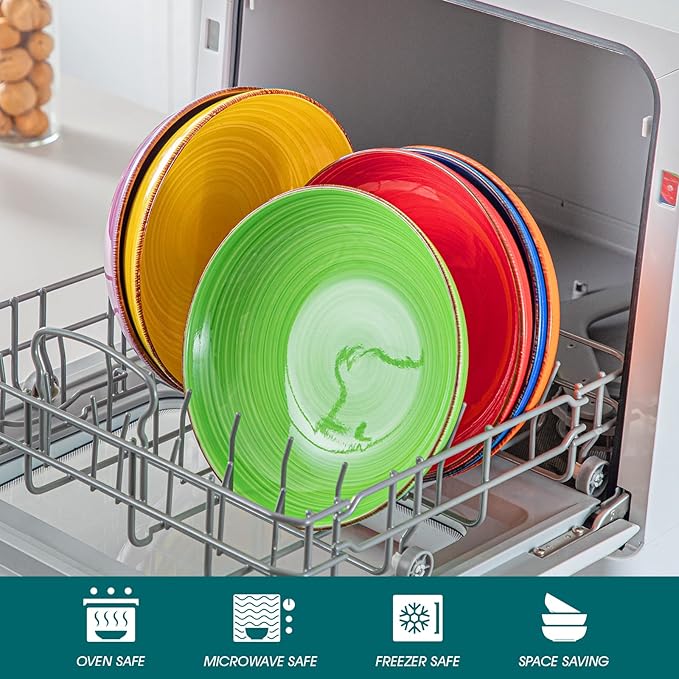 vancasso Bonita Pasta Bowls Set of 6, 38 oz Shallow Bowls, Ceramic Pasta Plates and Salad Bowls, Microwave & Dishwasher Safe Serving Bowls, Assorted Colors