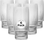 Restaurantware-Vetri 10 Ounce Highball Glasses, 6 Ribbed Drinking Glasses - No-Lead, Dishwashable, Clear Glass Tumblers For Scotch, For Drinking Liquor, Cocktail, Bourbon, Cognac, And More