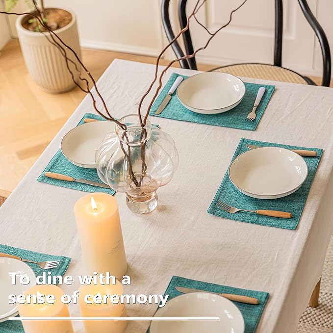 Home Brilliant Teal Placemats Set of 4 Heat Resistant Dining Table Place Mats for Kitchen Table Washable Cloth Placemat, 13 x 19 inches, Peacock