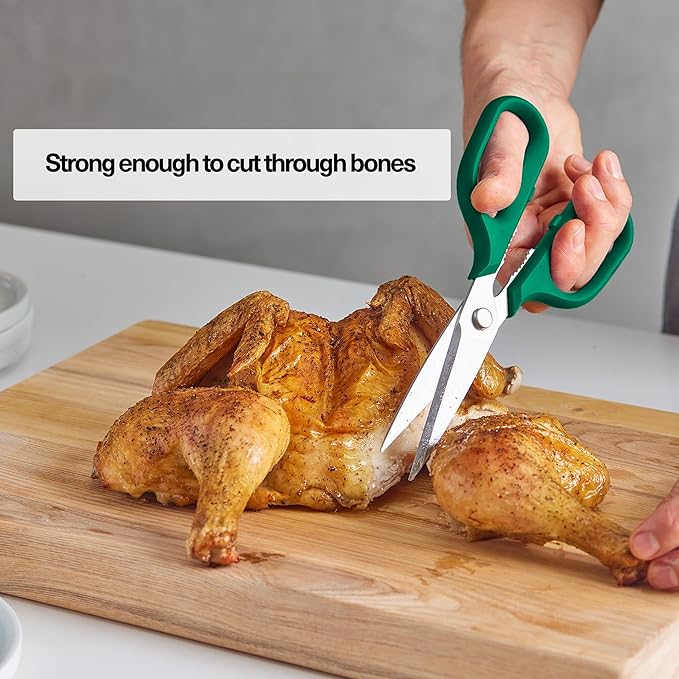 Misen Heavy Duty Kitchen Shears - Comfortable Ambidextrous Scissors for Meat, Poultry, Herbs & More - Easy to Clean - German Stainless Steel - Large | Green