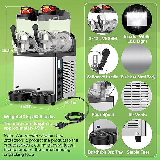Commercial Slushie Machine, Slushy Machine for Home, 24L Slushie Maker Frozen Drink Maker, No Ice Need, Kitchen Appliances, Slush Cocktail Margarita, Smoothie Machine, Party Bar Amusement Park