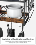 Hanging Pot Rack, Pot Rack Wall Mounted, 2-Tier Kitchen Pot and Lid Organizer, Wall-Mounted Pot Rack with 12 Hooks, for Kitchen Storage of Pots, Pans, Utensils, Rustic Brown TPR02BF